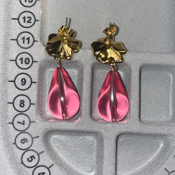 Trifari Gold and Pink Teardrop Earrings - Picture 2 of 6